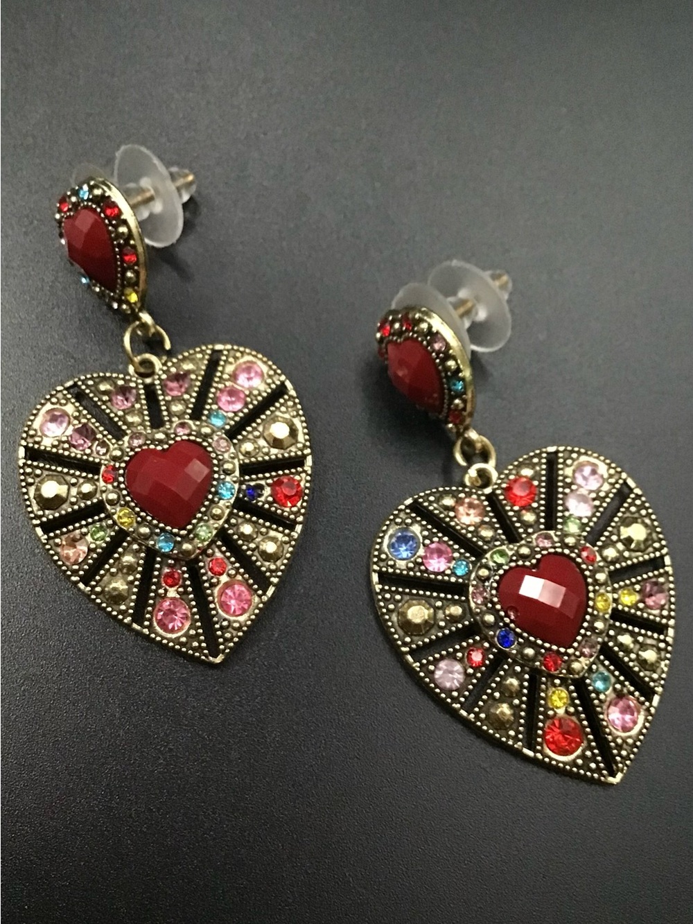 Rhinestone Hearts Earrings